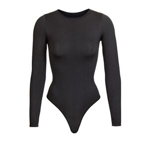 New Skims Essential Bodysuit L / XL Women's Crew Neck Long Sleeve Onyx Black